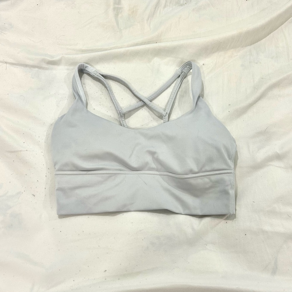 All in Motion Gray Square Neck Cross Back White Sports Bra